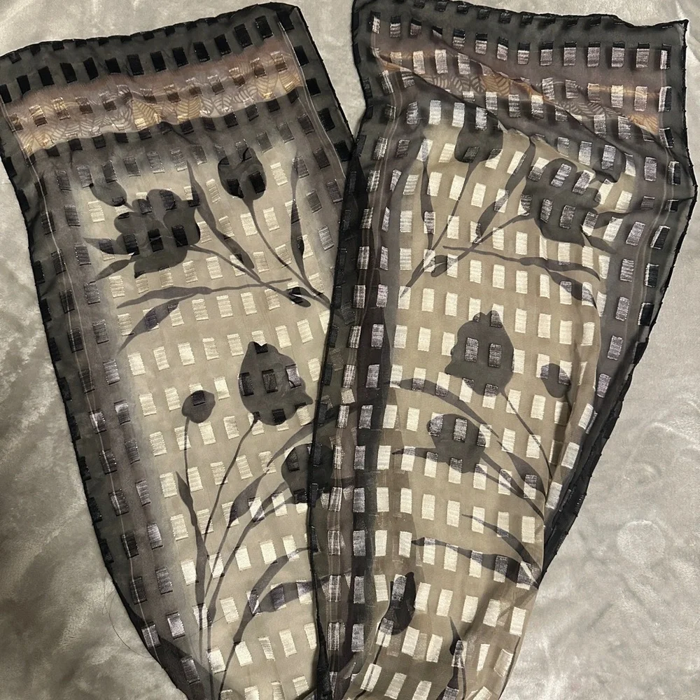 Sheer Flowered Geometric‎ Scarf 13” X 56”